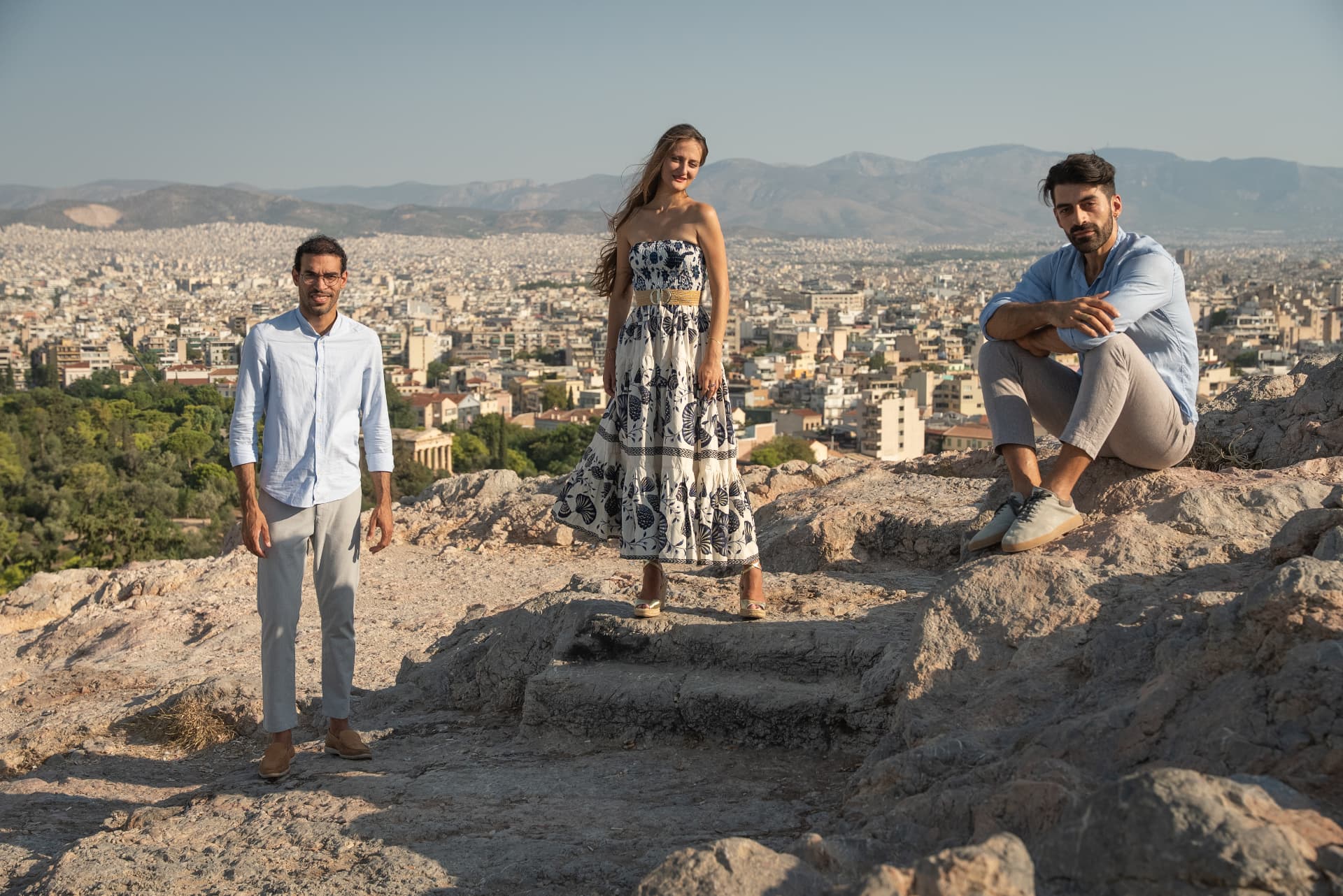 The trio on a rocky overlook above Athens