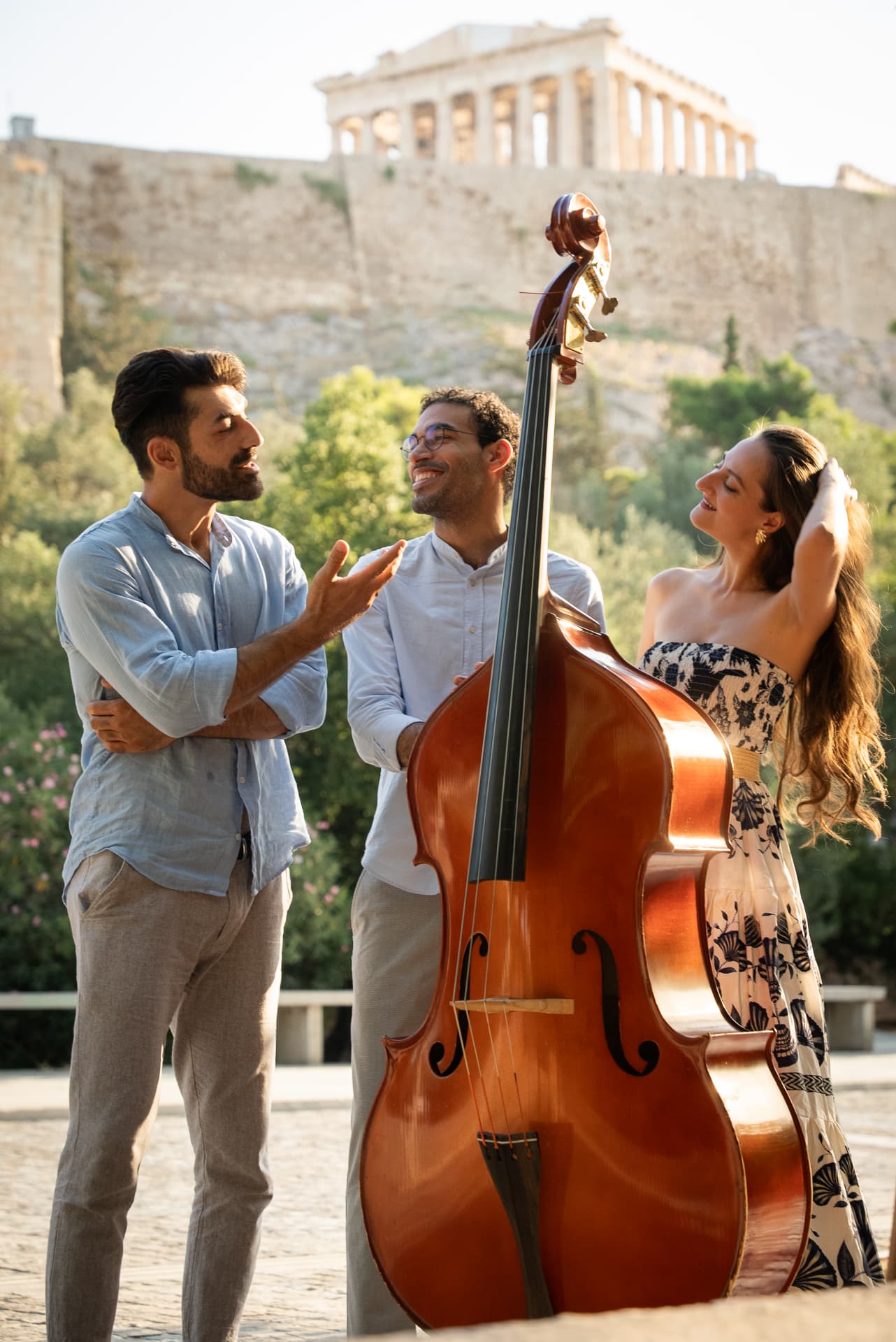 The Palintonos Trio in front of the Acropolis